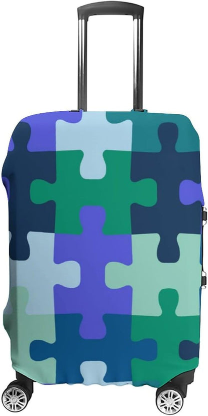 Autism Puzzle Pieces Travel Luggage Cover Washable Elastic Suitcase Protector