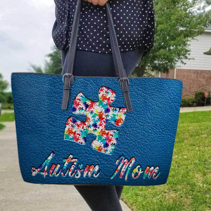 Autism Mom Leather Tote Bag