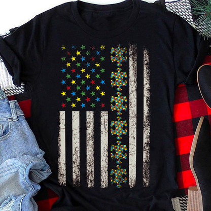 American Flag Autism Awareness Tshirt