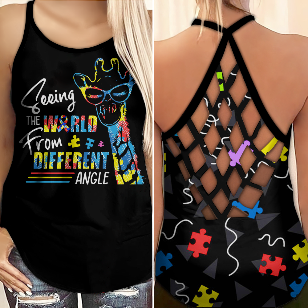 Seeing The World From Different Angle Autism Awareness Criss Cross Tank Top