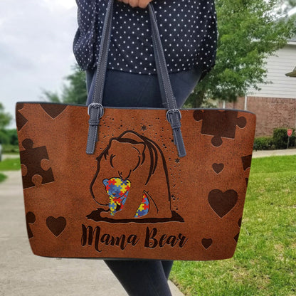 Autism Mama Bear Leather Tote Bag