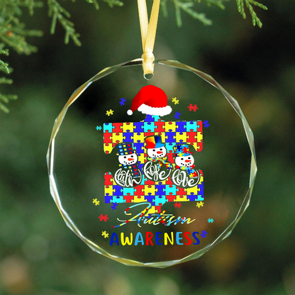 Faith Hope Love Autism Awareness Christmas Round Shaped Glass Ornament