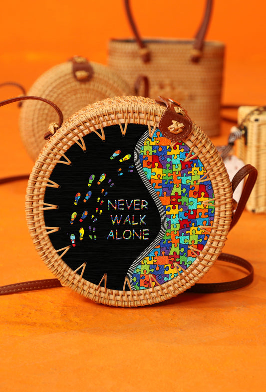 Autism Round Rattan Never Walk Alone Bag