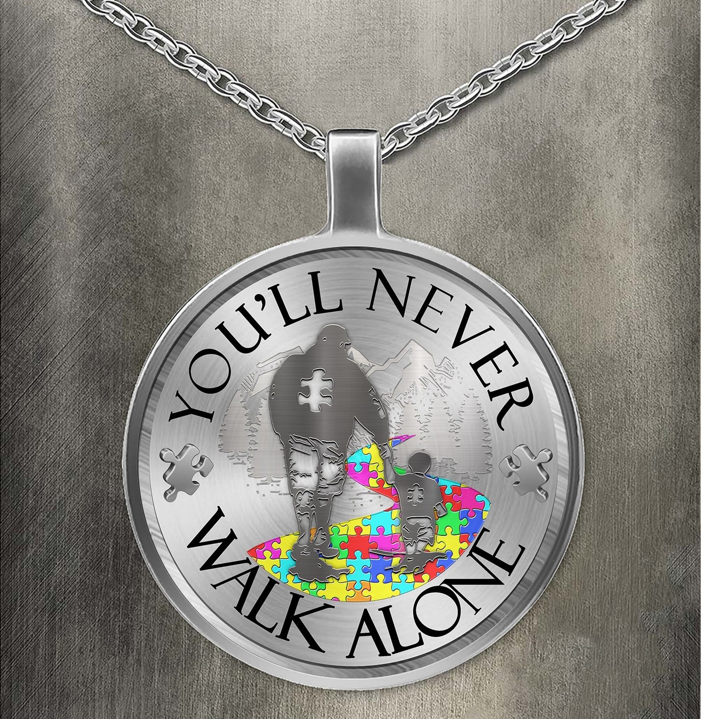 Necklace Autism : You'll Never Walk Alone-DAD and SON