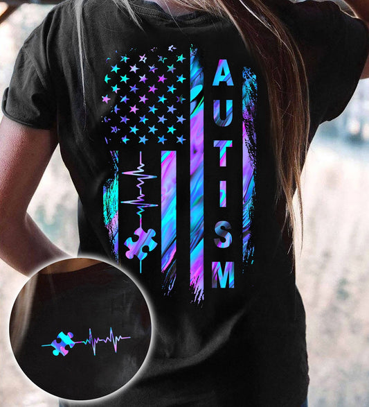 Autism American Flag Autism Awareness Tshirt