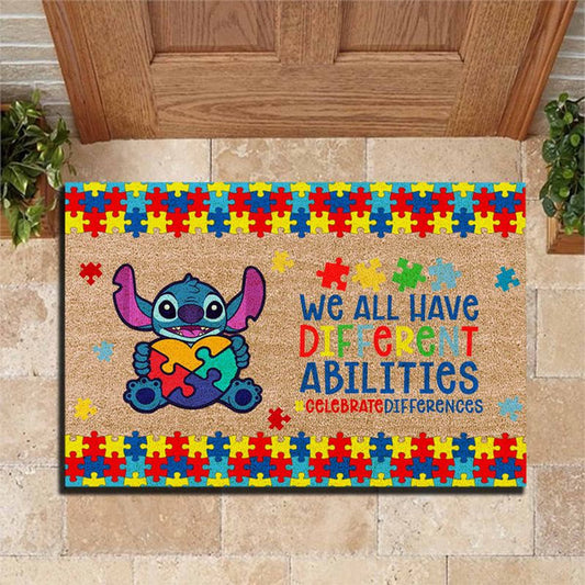 Stitch With Autism Awareness Heart Doormat