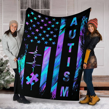 Autism Awareness American Flag Quilt Blanket Decor Home