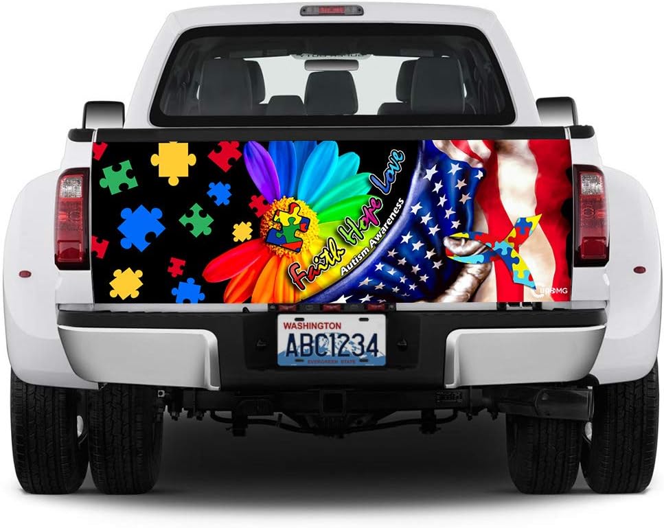 Autism Awareness Faith Hope Love Truck Tailgate Decal Sticker Wrap