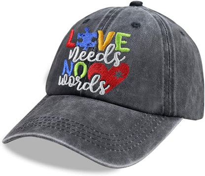 Love Needs No Words Autism Embroidered Cap