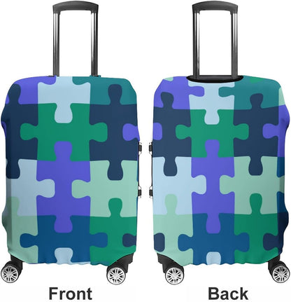 Autism Puzzle Pieces Travel Luggage Cover Washable Elastic Suitcase Protector