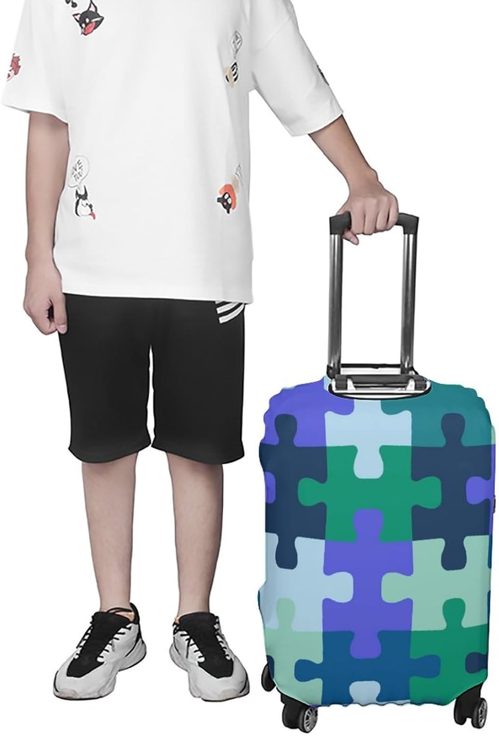 Autism Puzzle Pieces Travel Luggage Cover Washable Elastic Suitcase Protector