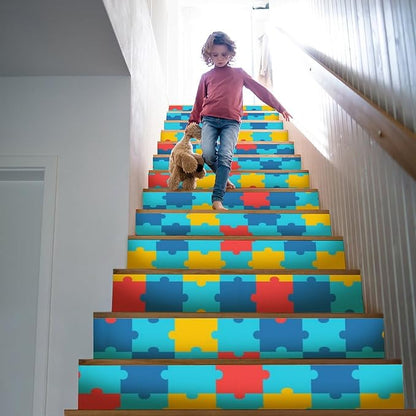 Autism Awarenes 13 Pieces Stair Sticker Decals Peel and Stick Stair Risers Stickers Funny Home Decors 1 Set