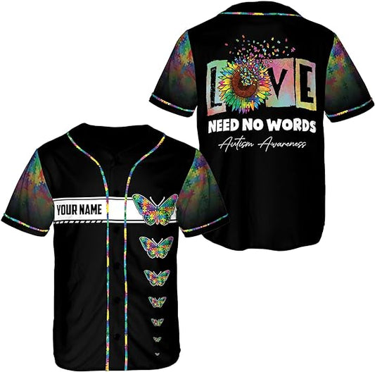 Personalized Love Need No Words Autism Baseball Jersey Shirt