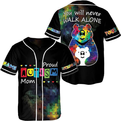 Personalized Proud Autism Mom Baseball Jersey Shirt