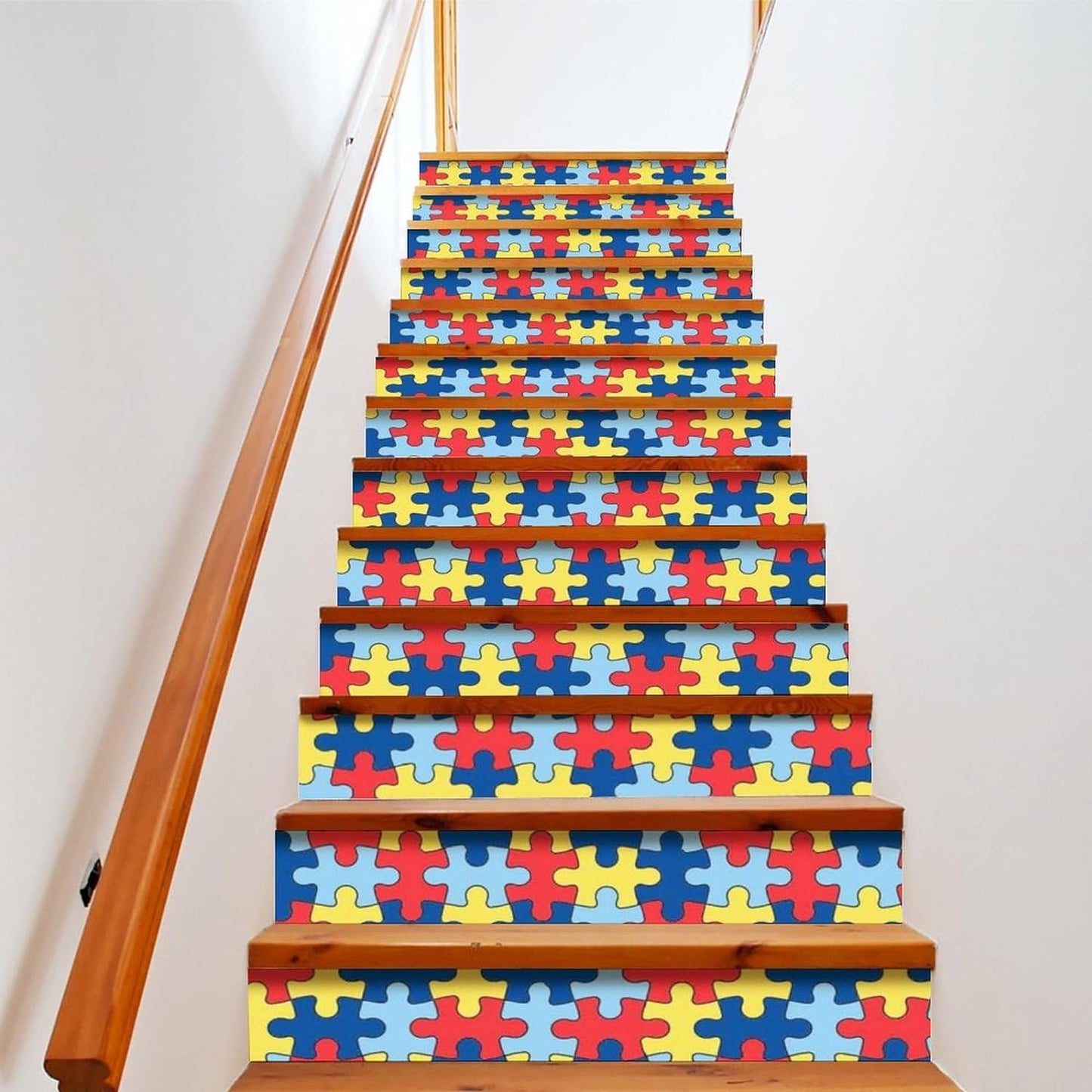 Puzzle Autism Awareness 13 Strips Stair Risers Stickers Peel and Stick Stair Decals Waterproof Removable Self-Adhesive Staircase Stickers Decoration