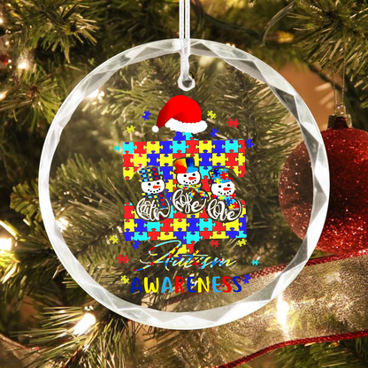 Faith Hope Love Autism Awareness Christmas Round Shaped Glass Ornament