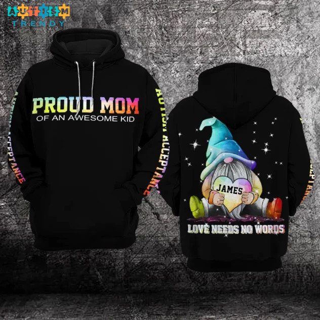 Proud Mom Personalized Unisex Hoodie For Women Gnome Autism Awareness Hoodie