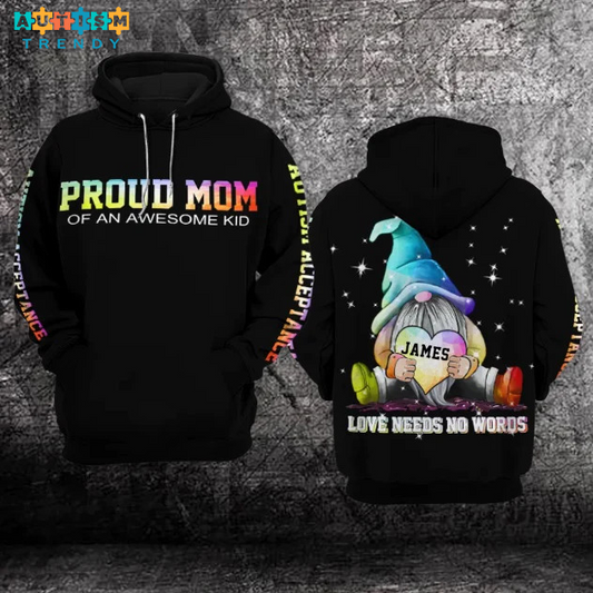 Proud Mom Personalized Unisex Hoodie For Women Gnome Autism Awareness Hoodie