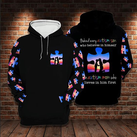 Behind every autism son who believes in himself is an autism Mom - Hoodie