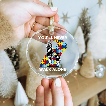 Mom And Son - You Will Never Walk Alone Round Shaped Glass Ornament