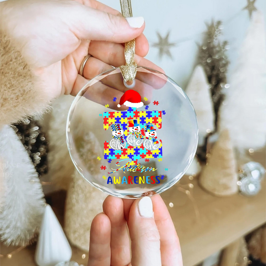 Faith Hope Love Autism Awareness Christmas Round Shaped Glass Ornament