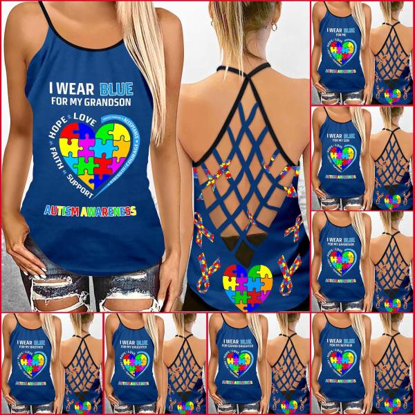 Personalized name - Autism Criss Cross Tanktop Custom Tanktop - I wear blue for my...