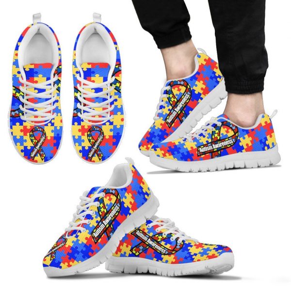 Autism Awareness Puzzle Pieces Pattern Ribbon Fitness Sneakers Shoes