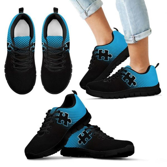 Autism Awareness Black Blue Gradient Halftone Autism Puzzle Piece Fitness Sneakers Shoes