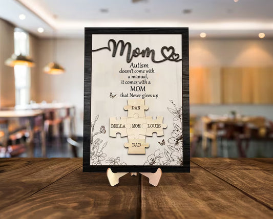 Personalized Unique Autism Mom Puzzle Sign Gift from Kids Husband