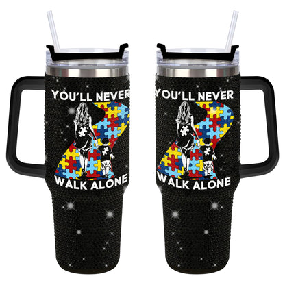 You Will Never Walk Alone Mom And Son Autism Rhinestone Diamond 40oz Tumbler