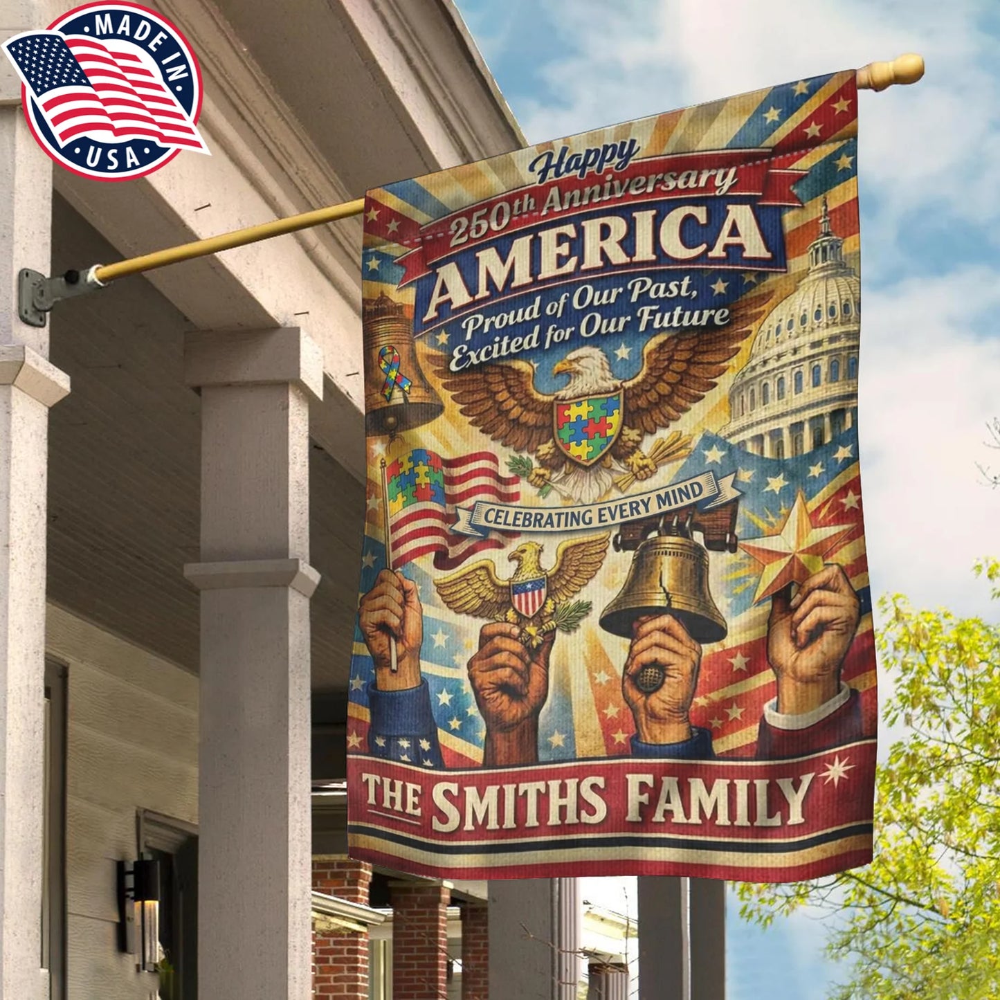 250 Years of Freedom Autism Awareness Flag ( Made in USA )