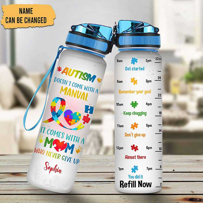 Personalized Autism Water Tracker Bottle Autism Doesn’t Come With A Manual