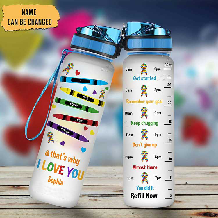 Personalized Autism Water Tracker Bottle Crayon That’s Why I Love You