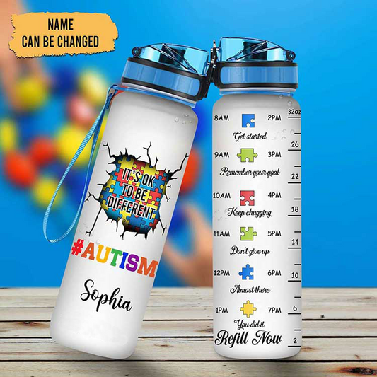 Personalized Autism Water Tracker Bottle Puzzle It’s Ok To Be Different