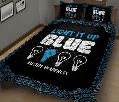 Autism Quilt Bedding Set : Autism Awareness Light It Up Blue