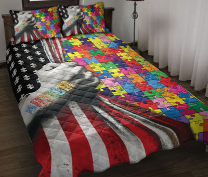 Autism Quilt Bedding Set : Autism Awareness American Us Flag