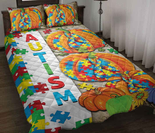 Autism Quilt Bedding Set : Autism Awareness Pumpkin Support