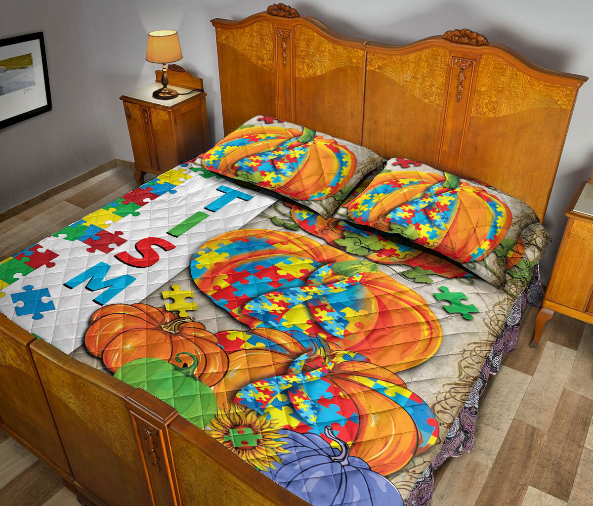 Autism Quilt Bedding Set : Autism Awareness Pumpkin Support