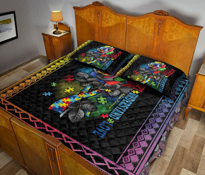 Autism Quilt Bedding Set : Autism Awareness Accept Understand Love Rose Flower Floral