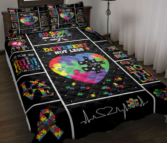 Autism Quilt Bedding Set : Autism Awareness Different Not Less