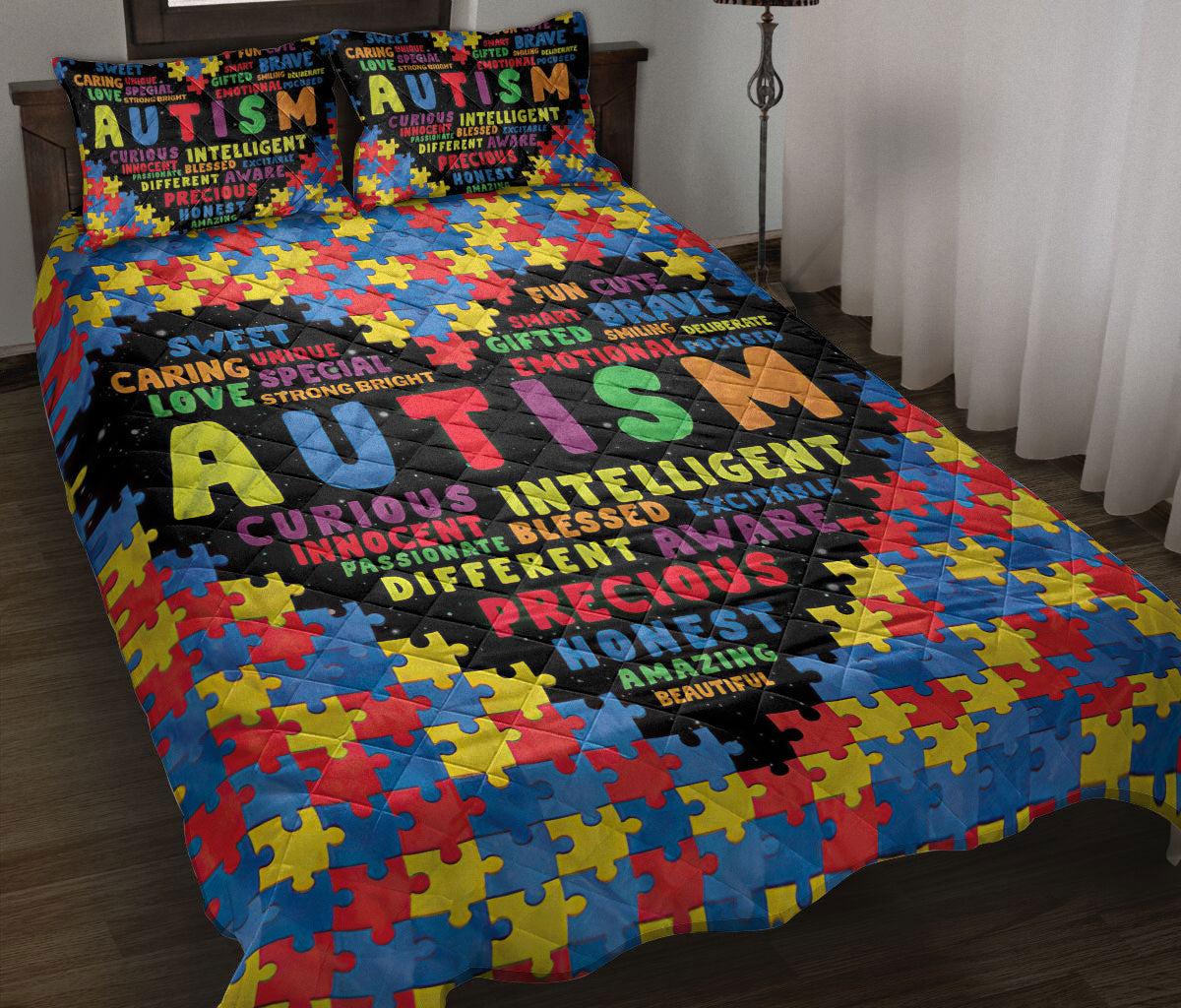 Autism Quilt Bedding Set : Heart Puzzle Piece