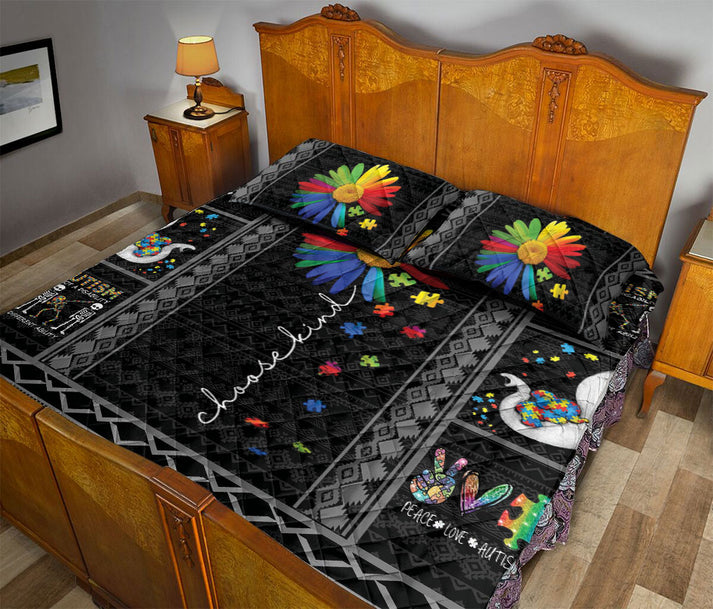 Autism Quilt Bedding Set : Autism Awareness Rainbow Sunflower Choose Kind Black