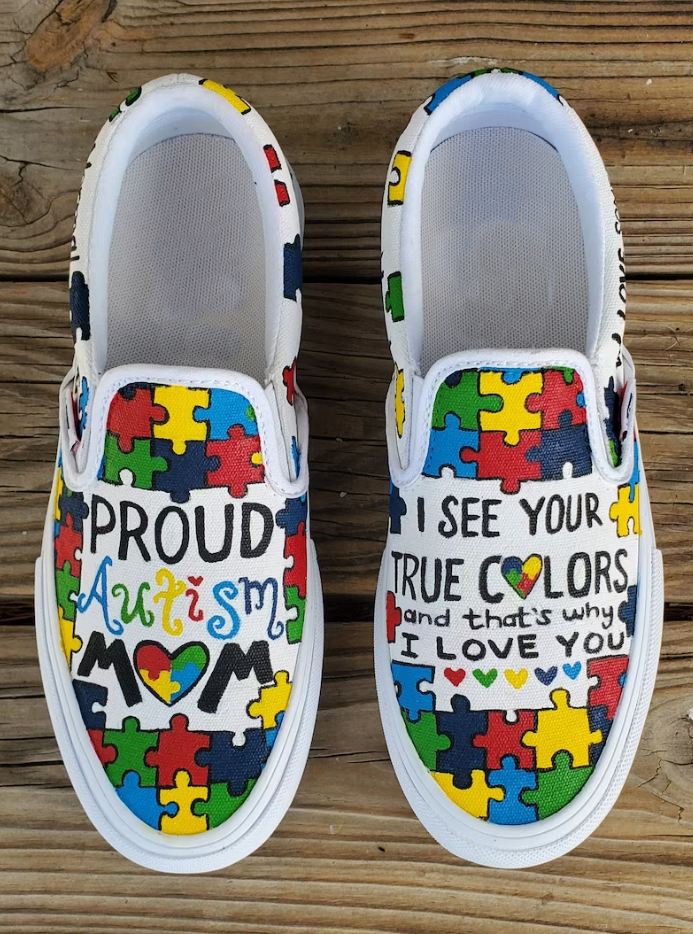 Autism Mom Puzzle Piece Proud Autism Mom Be Kind Shoes