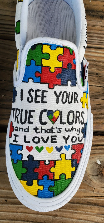 Autism Mom Puzzle Piece Proud Autism Mom Be Kind Shoes