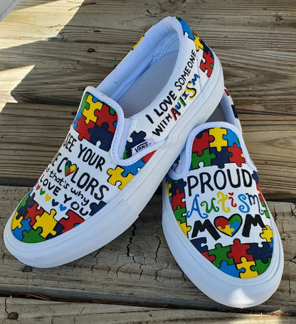 Autism Mom Puzzle Piece Proud Autism Mom Be Kind Shoes