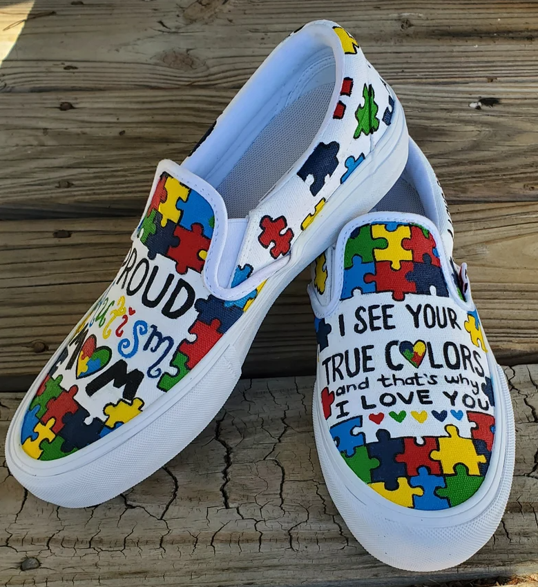 Autism Mom Puzzle Piece Proud Autism Mom Be Kind Shoes