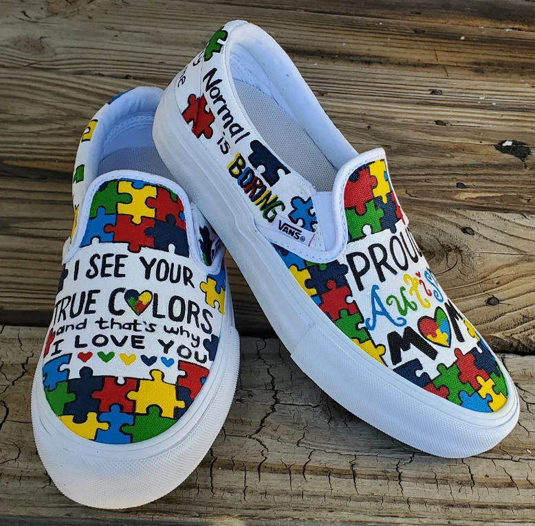 Autism Mom Puzzle Piece Proud Autism Mom Be Kind Shoes