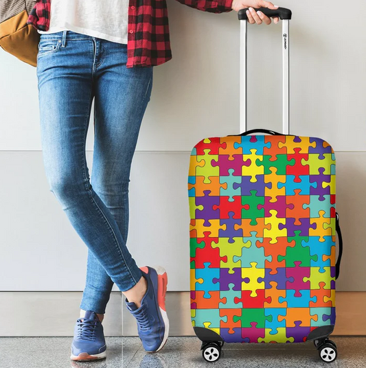 Autism Awareness Pattern Travel Luggage Cover Washable Elastic Suitcase Protector