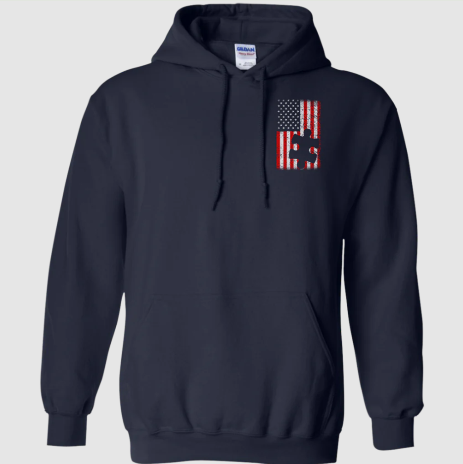 Autism - American Flag Puzzle Piece Autism Awareness Hoodie