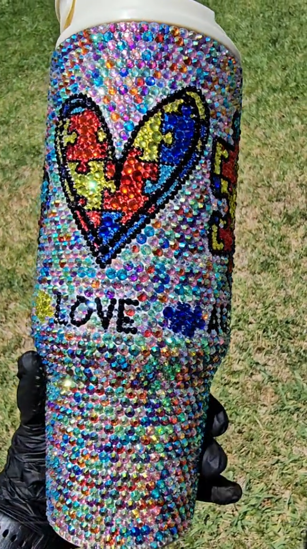 Peace Love Autism Rhinestone Diamond 40oz Tumbler